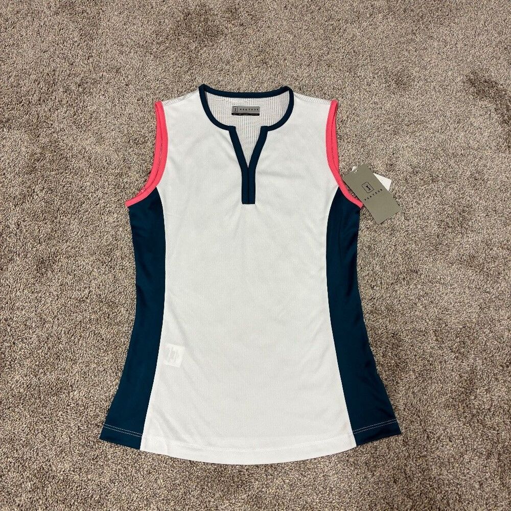 PGA TOUR Womens XS Golf Polo Top White Teal Pink NWT Sleeveless Active Sporty